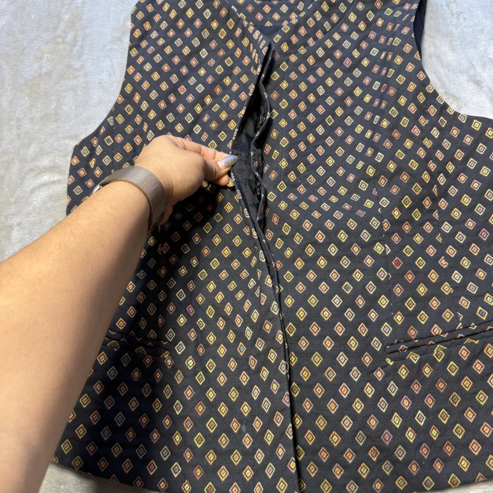 Lafayette 148 New York Vest Women L Brown Geometric Print Cotton Rayon Button - Picture 11 of 12